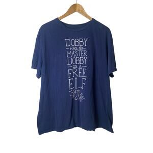 Harry Potter Men's Blue Dobby is Free Graphic Short Sleeve T-shirt Size X-Large